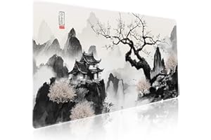 Japanese Cherry Blossom Anime Large Mouse Pad XXL Black White Sakura Tree Mountain Extended Large Desk Mat Big Desk Pad 90X40