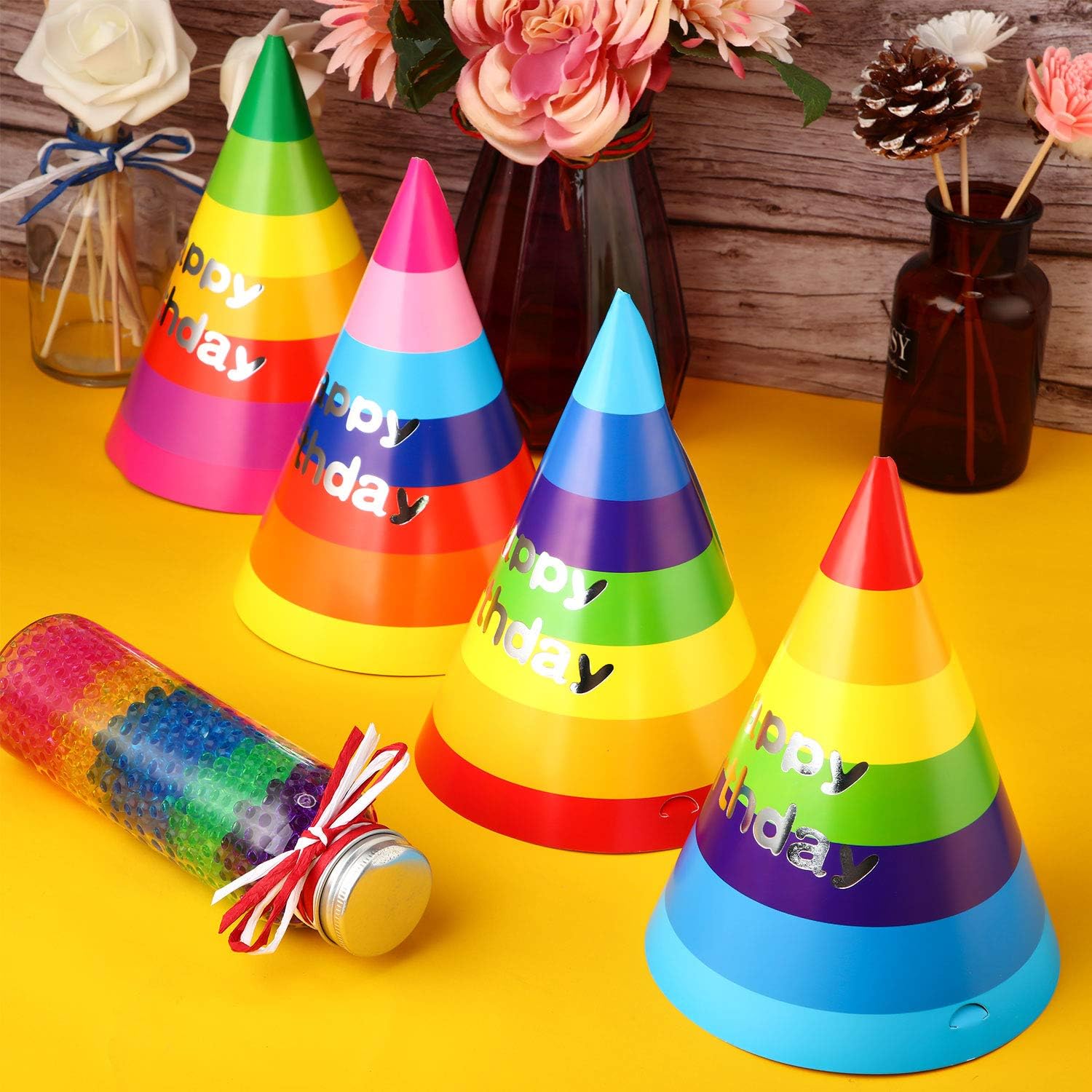 20 Pieces Rainbow Birthday Party Hats Fun Party Cone Hats Birthday Paper Hats Art Craft Caps Party Supplies for Kids Adults: Toys & Games