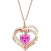 Boufayfly Dainty Heart Necklace for Women, 14K Rose Gold Plated S925 Sterling Silver Double Heart Pendant with Ruby&Cubic Zirconia, Meaningful Gift for Her