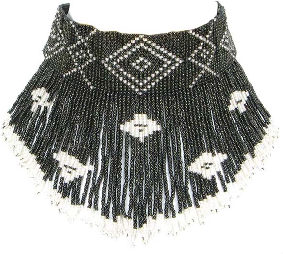 Handmade Non Style Bead Work Black Silver Beaded Choker Necklace Earrings Set 18-2