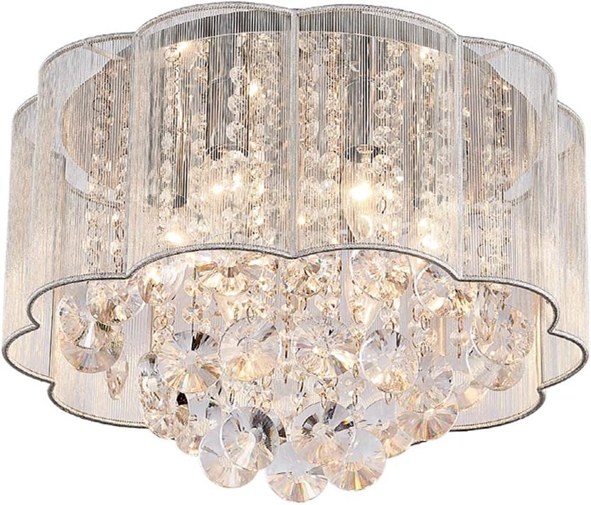 Bestier Modern Crystal Raindrop Drum Chandelier Lighting Flush Mount LED Ceiling Light Fixture Lamp for Dining Room Bathroom Bedroom Livingroom 6 E12 LED Bulbs Required Diameter 16 inch Height 12 inch - - 