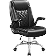 Shahoo Executive Office Chair, Ergonomic High Back with Adjustable Flip-up Armrest, Swivel Leather-Papped Seats with Lumbar Support, Black