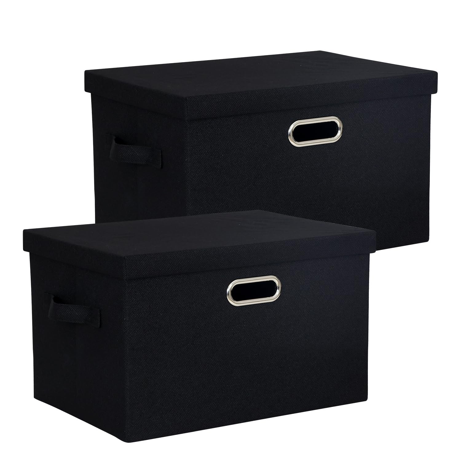 BinWhiz 2-Pack Storage Bins with Lid, 38x27x21 cm Fabric Cube Bins Organizer Basket Foldable Storage Box Containers with Handles for Closet Shelf Home Office Utility Room - Black