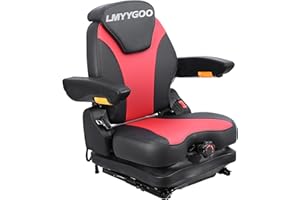 LMYYGOO Universal Lawn Mover Seat, Zero Turn Mower Suspension Seat,Highback Low Suspension Forklift Seat with Adjustable Headrest,Adjustable Armrests Shock Absorber Heavy Duty Seat