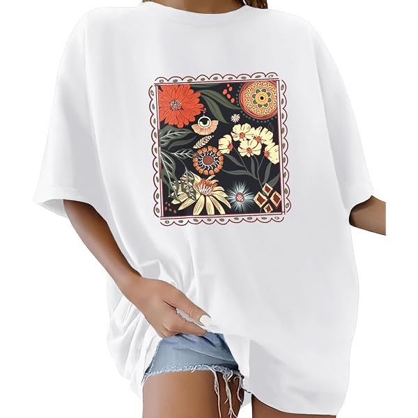 Remidoo Women's Oversized Graphic T-Shirt - Sun & Moon Tie Dye Print, Short Sleeve Crewneck, Blue Grey, Large - View #3