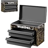 WORKPRO Metal Mini Tool Box with 2 Drawers and Top Storage | Cold Rolled Steel Toolbox, Ball Bearing Slides, PVC Drawer Liners, PP Feet Pads, Durable Storage