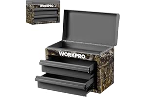 WORKPRO Metal Mini Tool Box, Top Tool Chest containing Two Drawers with Ball Bearing Slides, PVC Drawer Liners and PP Feet Pads, Durable Cold Rolled Steel Small Toolbox for Multi-Purpose Storage