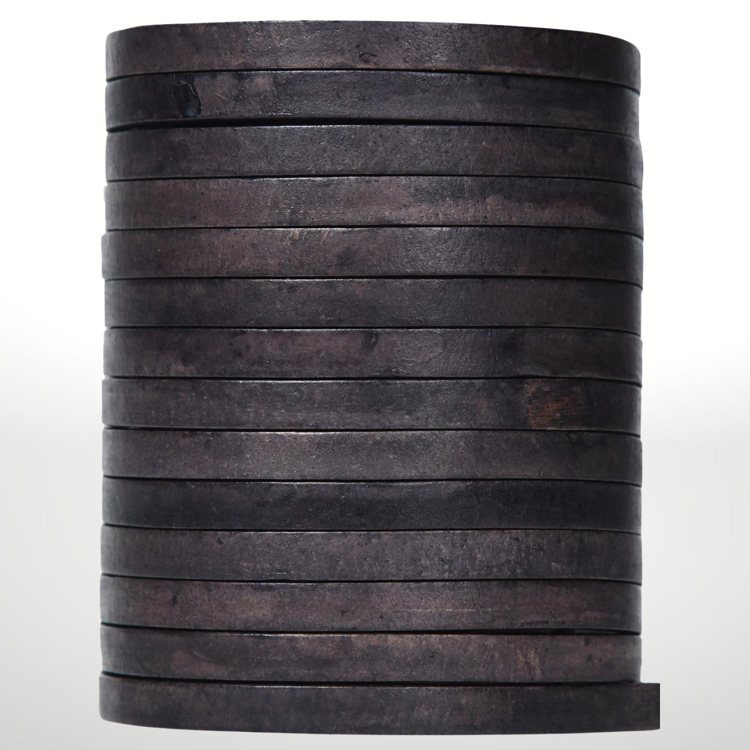 Photo 1 of Flat Genuine Leather Cord String Full Grain Cord Lace Cowhide Strips for Jewelry Making DIY Craft Projects Belts Keychains (Black Distressed, 6 MM)