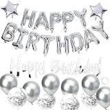 Kriovoa Silver Happy Birthday Balloons Banner Party Decorations Set view 1