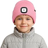 ATNKE Kids LED Lighted Beanie Cap,USB Rechargeable 4 LED Running Headlamp Lined Fleece Hat Light Gift for Boys and Girls