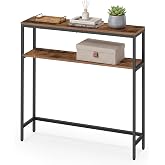 VASAGLE 31.5 Inches Console Table, 2-Tier Narrow Sofa Table with 2 Shelves | Modern Sofa Table, 7.9 x 31.5 x 31.5, for Living Room, Bedroom, Rustic Brown and Ink Black, BARNET Collection ULNT130K01V1