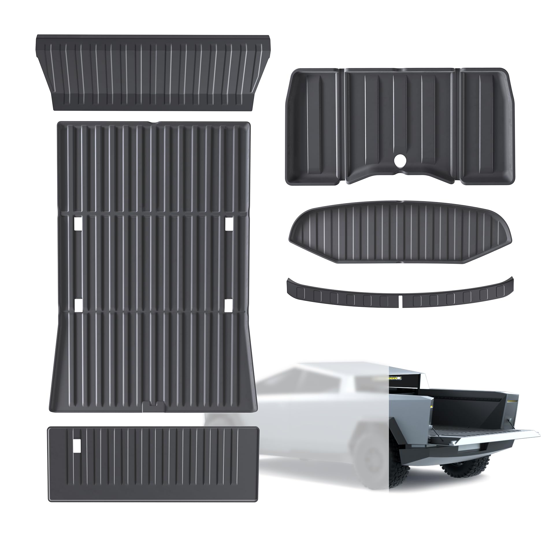Photo 1 of **FACTORY SEALED**Truck Bed Mat Compatible for Tesla Cybertruck 2023 2024 2025 Accessories, 6PCS All Weather TPE Truck Bed Liner, Custom Fit Heavy Duty Utility Pickup Bed Mats, Frunk Mat, Rear Trunk Mat, Tailgate Mat