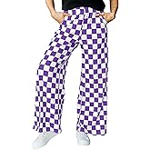 IWOLLENCE Women's Casual Loose Checkered Wide Leg Pants High Waist Straight Lounge Y2K Gingham Trousers