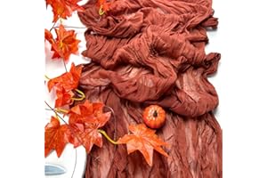 Booque Valley Fall Table Runner Terracotta Cheesecloth 10ft Soft Boho Wrinkled Decorative Gauze Sheer for Autumn Thanksgiving Holiday Party Centerpiece Decoration Table Decor, 35x120 Inch, 1 Pc