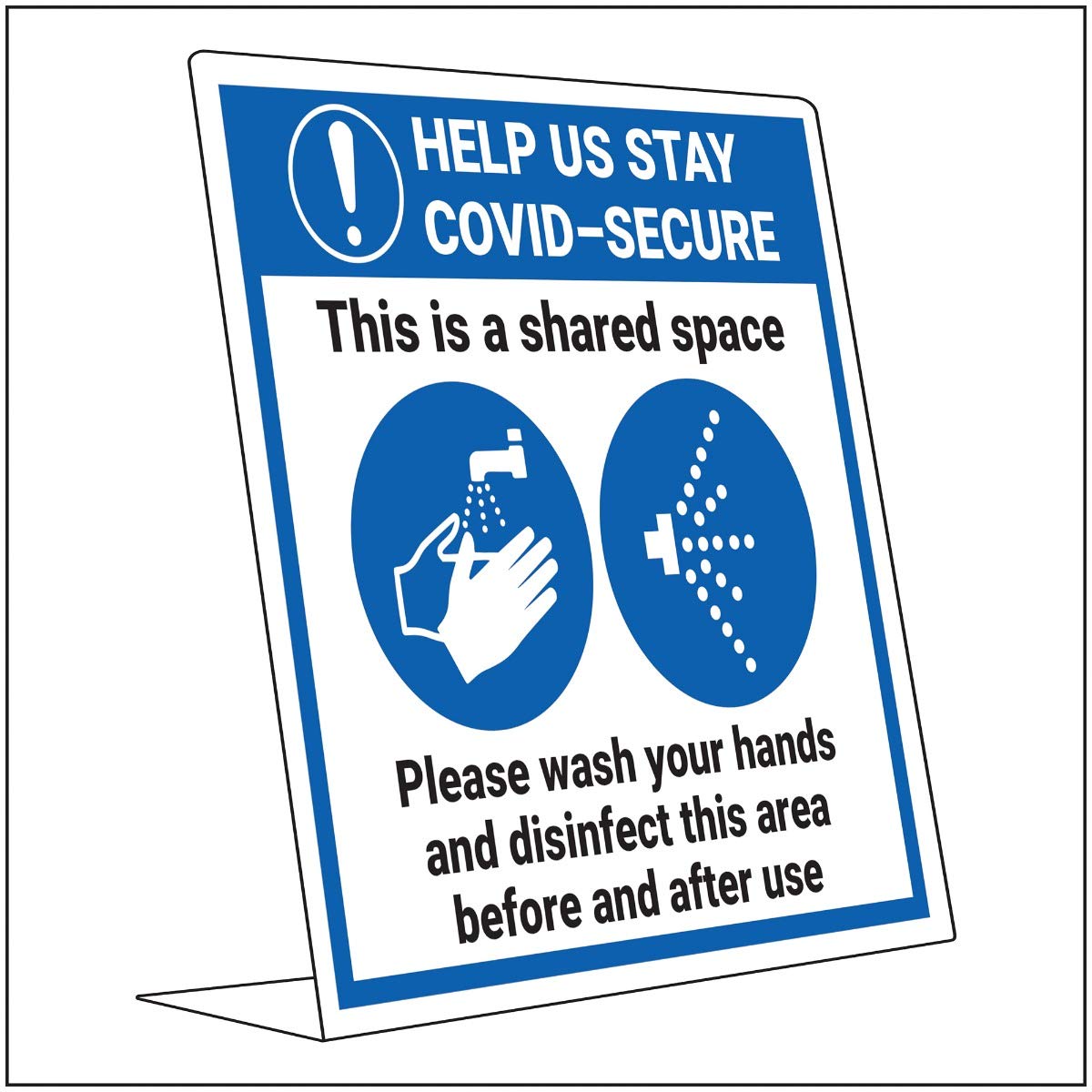 Vsafety Covid Secure Desk Sign - Shared Space - 150mm x 200mm - 2mm Rigid Plastic