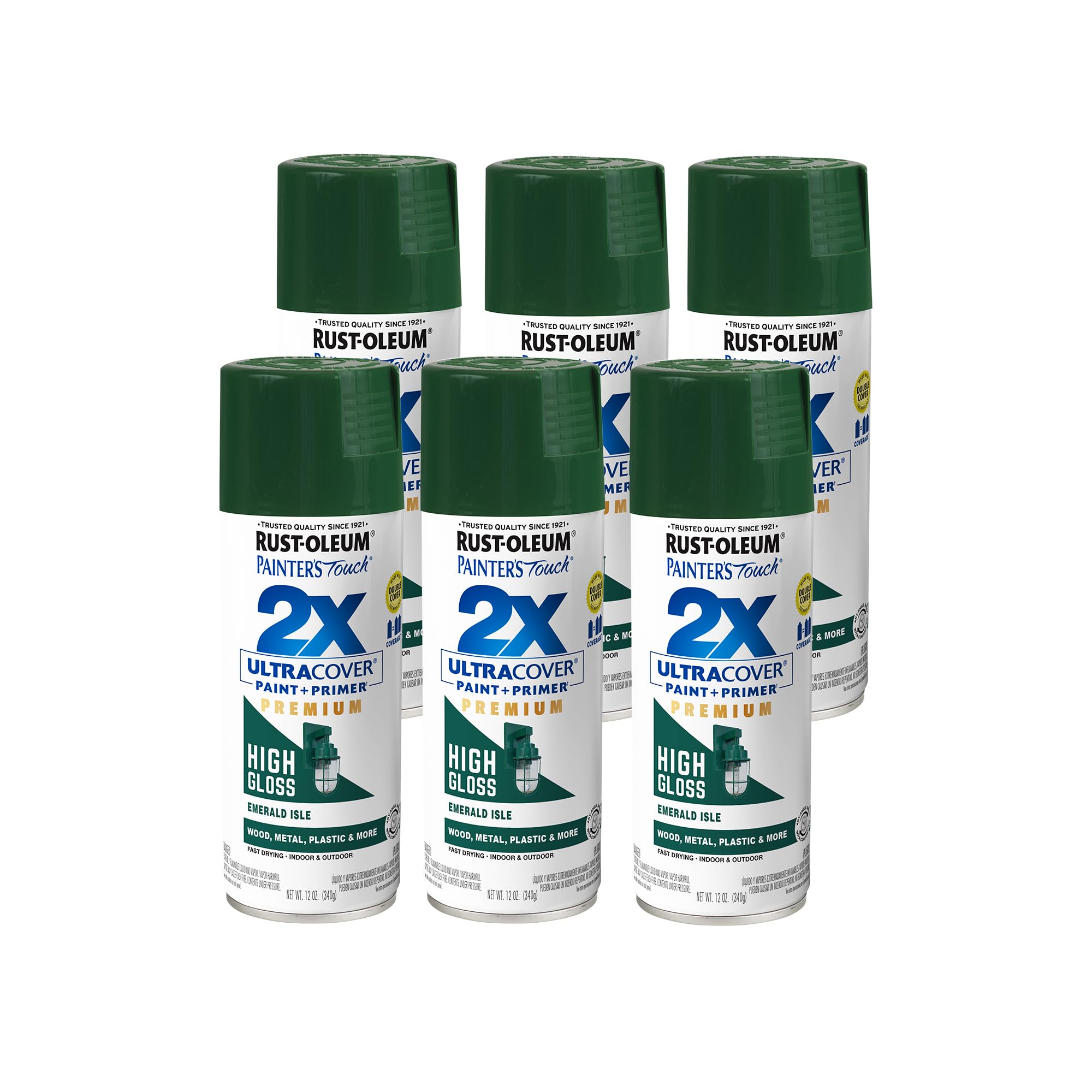 Rust-Oleum 366989-6PK Painter's Touch 2X Ultra Cover Spray Paint, 12 oz, High Gloss Emerald Isle, 6 Pack Image