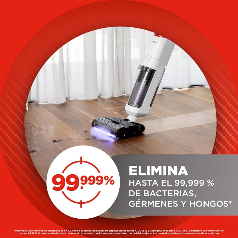 Rollysteam WD50C Esfregão de chão sem fios com função de vapor e sucção, 450 W, limpeza completa numa única passagem, autolimpante, branco