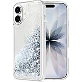 WORLDMOM for iPhone 17 Case, Clear Design Bling Flowing Liquid Floating Sparkle Colorful Glitter Waterfall TPU Protective Phone Case 6.3", Silver