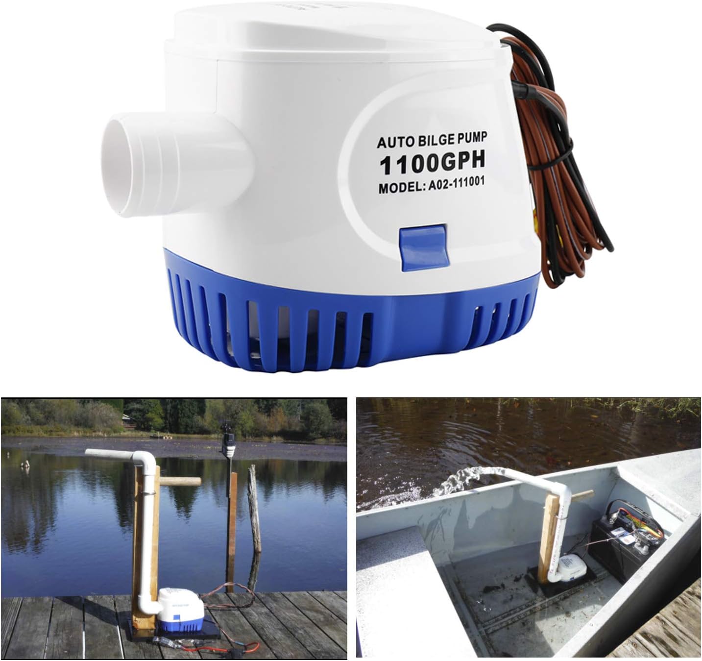 Homend 12Volt 1100 GPH Water Pump Automatic Bilge Pump with Float