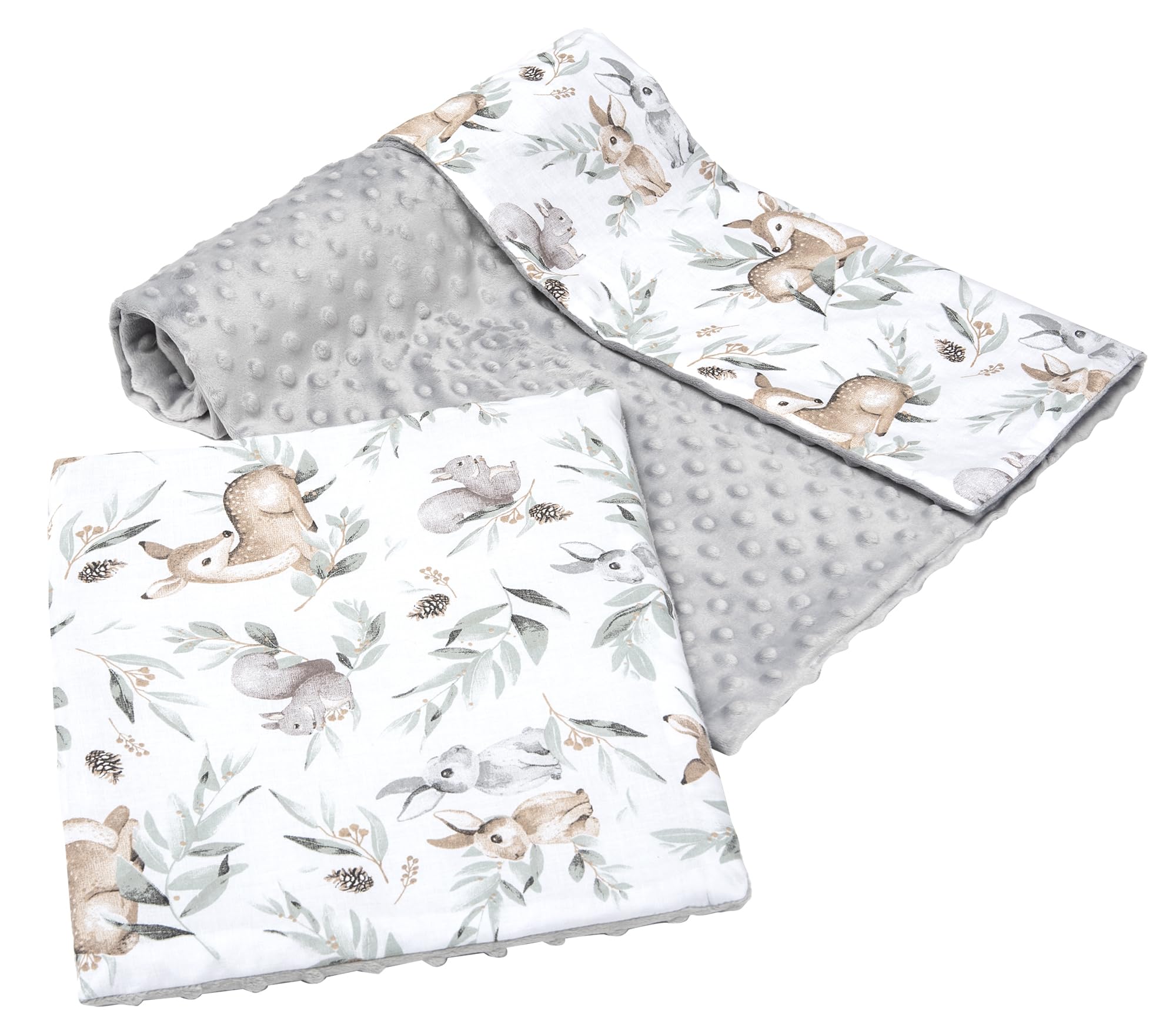 Medi Partners Baby Blanket with Pillow 100% cotton Plush Coverlet Children's Large Two-Sided 75x100 + 35x30cm Multifunctional for Bed Baby strollers (Deer in the leaves with grey Plush)