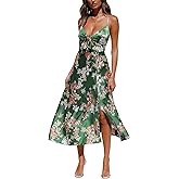 Fashionme Women Spaghetti Strap Midi Satin Dresses Tie Front Backless Slit Cutout Dress Semi-Formal/Casual Flowy Lightweight