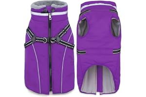 Fragralley Dog Coat with Harness Built in, Waterproof Windproof Reflective Warm Puffer Jacket, Fleece Lined Vest Winter Parka for Small, Medium, Large Dogs​