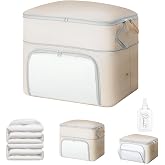 Easortm Comforter Storage Bag - Large Capacity Blanket Storage Bags Front-opening Ultra Space Saving Self Compression Organizer, Washable Compression Bags for Storage Comforter Blanket, 1 Pack, Beige
