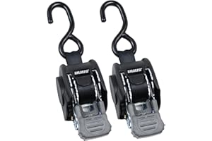 BoatBuckle Mini G3 Retractable Ratchet Straps - (1 x 72-Inch, 1400lbs Break Strength, 2-Pack) Bolt-On Boat Transom Tie Down Straps to Trailer, Fresh Water