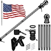American Flag with Pole for House Outside, Including 5Ft Heavy Duty Flag Aluminum Poles Kit and 100% Polyester 3x5 ft US Flag, No Tangle Spinning Pole and Multi-Position Flag Pole Bracket
