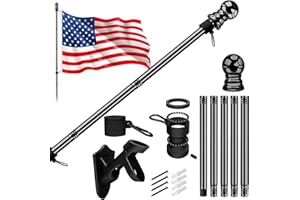 LYNSHION American Flag with Pole for House Outside, Including 5Ft Heavy Duty Flag Aluminum Poles Kit and 100% Polyester 3x5 ft US Flag, No Tangle Spinning Pole and Multi-Position Flag Pole Bracket