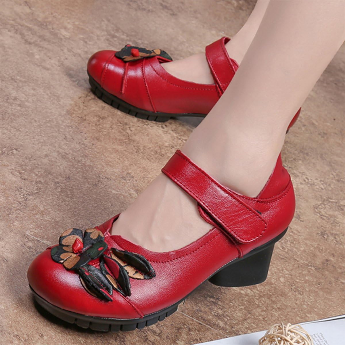 Mary Jane Basse Mocassini Di Pelle Tacco Medio Pompe Scarpe Da Balletto 