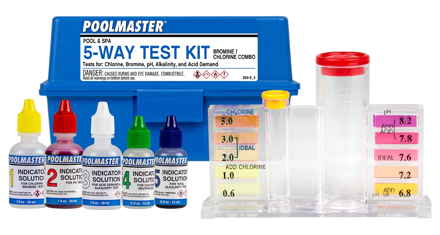 Poolmaster 22260 5-Way Swimming Pool or Spa Water Chemistry Test Kit with Case, Essential Collection