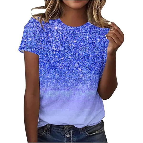 LMSXCT Women's Sparkle Short Sleeve Tee Round Neck Sparkly T