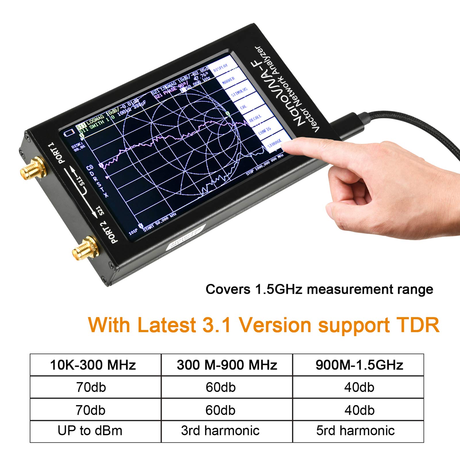NanoVNA-H Vector Network Analyzer, Version 3.6 10KHz-1.5GHz HF VHF UHF Antenna Analyzer Measuring S Parameters, Voltage Standing Wave Ratio/Phase/for for SMITH chart
