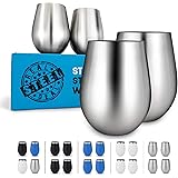 Stainless Steel Wine Glasses: Large 18 Oz Set of 4 Stemless Metal Wine Glass Set with No Lids- Outdoor Wine Tumbler for the P