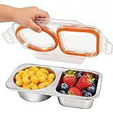 Stainless Steel Snack Containers with Lid, Reusable 2 Compartment Snack Containers Leak Proof Food Storage Container, 13 Oz BPA-Free Metal Bento Lunch Box for Home, Travel, Picnic, Outdoors (Orange)