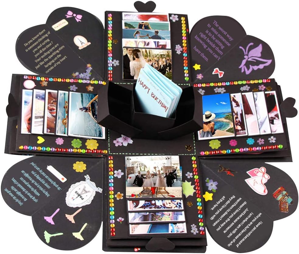 Explosion Box Creative Surprise Box DIY Handmade Photo Album Scrapbooking Folding Gift Box for Wedding Birthday Anniversary Party Festival 45 x 45 cm Black