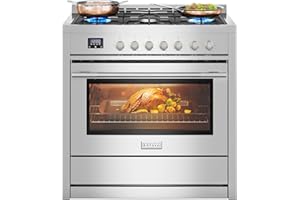 Empava Gas Range, Convection Oven 4.3 Cu. Ft with Touch Timer, 5 Deep Recessed Burners Cooktop, Heavy Duty Continuous Grates in Stainless Steel, Freestanding & Slide-in,36 Inch