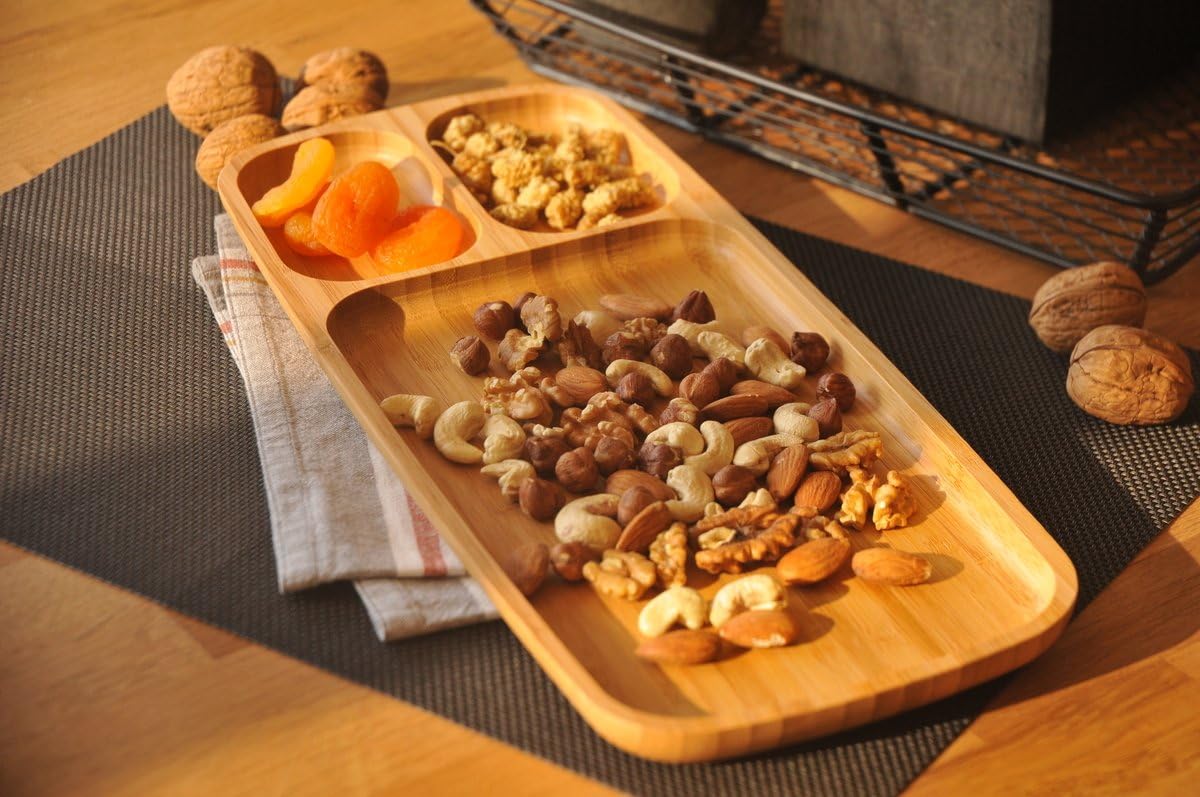 Bambum Flia - 3 Part Entertainment Set and Snack, Sauce, Appetizer and Breakfast Bamboo Wood Plate - Presentation Plate Big