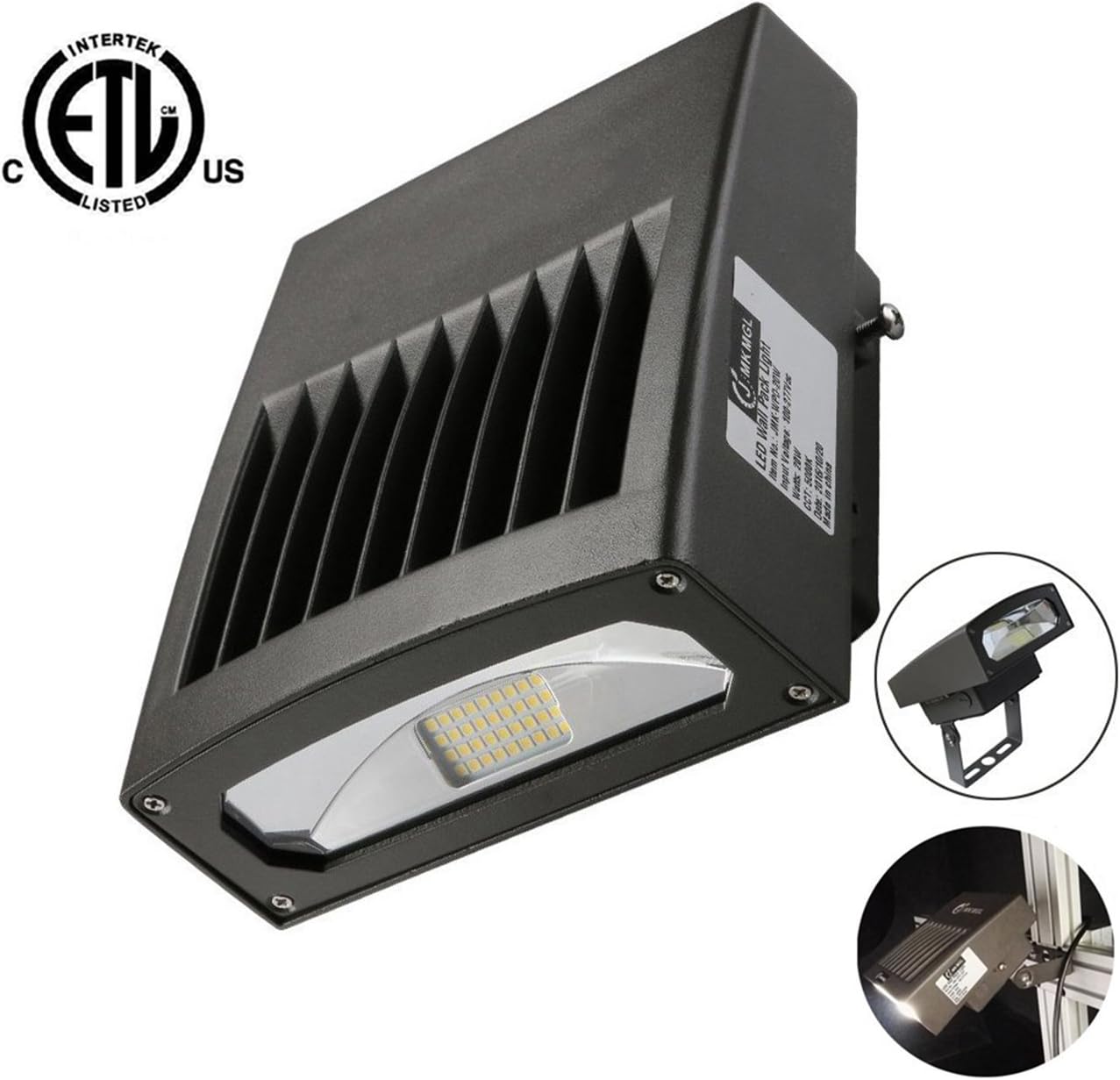 JMKMGL LED Wall Pack Light, Adjustable Head,Flood Light with Bracket Mount, Waterproof IP65 100-277Vac,2200lm 5000K Daylight,Outdoor Security Area Lighting with ETL/DLC (20W with Mount)