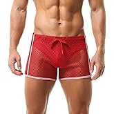 AIEOE Men’s Mesh Boxer Shorts Fishnet Lounge Hollow Underwear Trunks Sexy Loose See Through Boxer Briefs Bottom