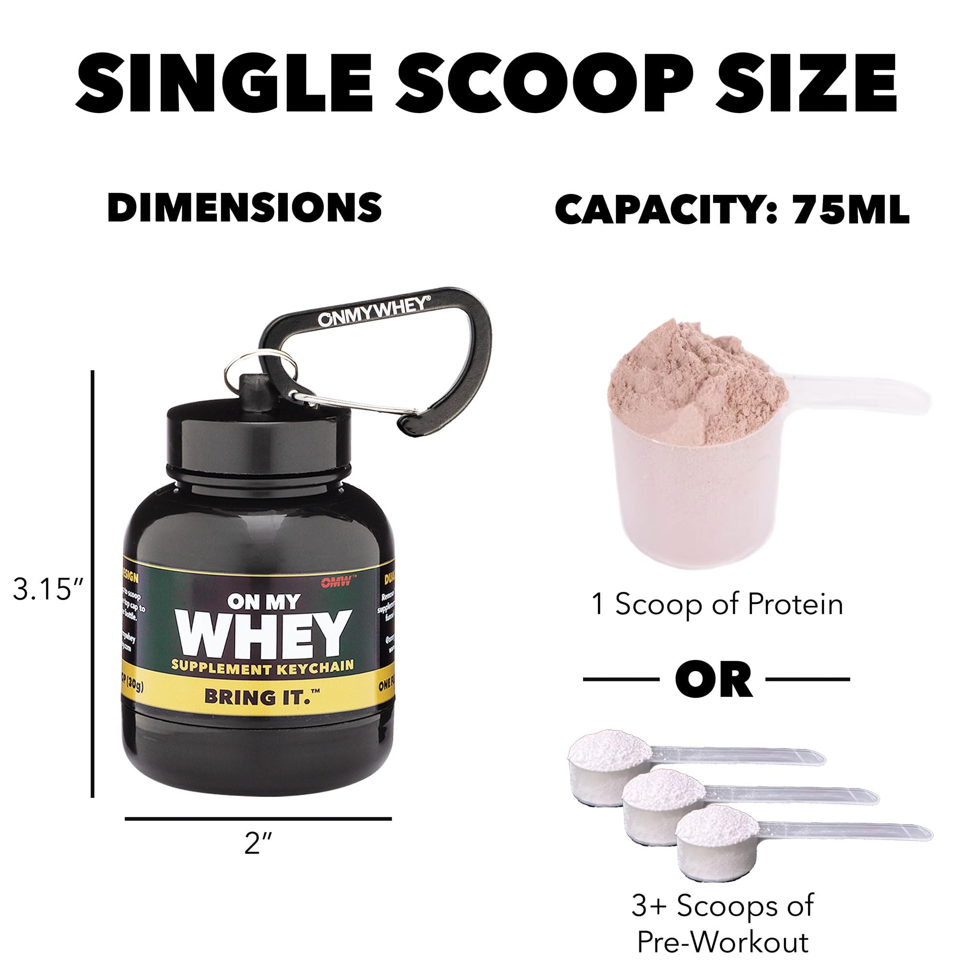 OnMyWhey - Protein Powder and Supplement Funnel Keychain, Portable to-Go Container for The Gym, Workouts, Fitness, and Travel - TSA Approved, Classic 3-Pack