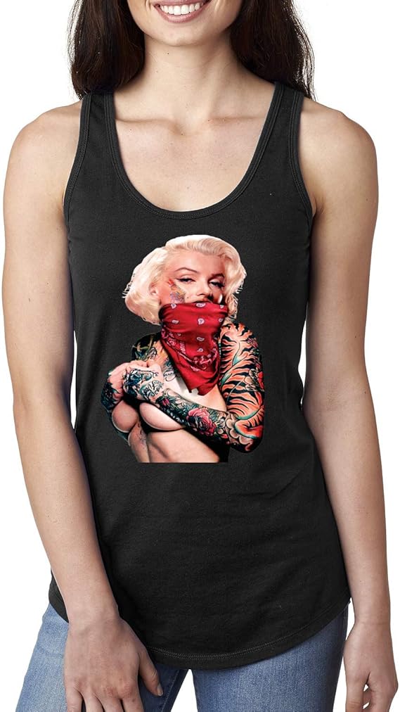 Amazon.com: Marilyn Monroe Tattooed Face with Red Bandana | Womens Pop