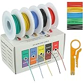 BOJACK 28 AWG Flexible Silicone Wire Electric Wire Hook up Wire Kit 300V Cables with Plus 20 φ2mm Heat Shrink Tubings and a Mini Wire Stripper(5 Colors 32.81Ft Each Color, 28AWG)