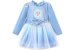 Disney Frozen Elsa Princess Cinderella Ariel Jasmine Rapunzel Baby/Toddler Dress, Ruffle Long-Sleeve Mesh Overlay Tulle Dress