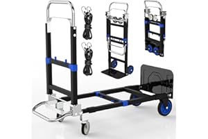 SUZHI 3 in 1 Convertible Hand Truck Dolly Cart with Wheels Collapsible/Folding handtruck Dolly / 2 Straps/Adjustable Height/for Luggages/Cartons/Warehouse/Supermarket/Office / 500 Lbs Load