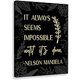 WODMIS Inspirational Wall Decorations Framed Canvas Art, It Always Seems Impossible Until It's Done Motivational Decor Canvas Home Decorations for Bedroom Living Room Office Wall Decor 11x14