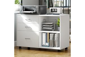 SogesHome 3 Drawer Wood File Cabinet Mobile Lateral Filing Cabinet with Wheels Printer Stand with Adjustable Storage Shelf fo