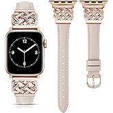 TOYOUTHS Compatible with Apple Watch Bands Women 38/40/41/42mm Dressy Slim Leather Strap with Celtic Knot Interlock Buckle Bracelet for iWatch Series 11 10 9 8 7 6 5 4 SE 3 2 1, Starlight/Rose Gold