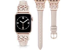 TOYOUTHS Compatible with Apple Watch Bands Women 38/40/41/42mm Dressy Slim Leather Strap with Celtic Knot Interlock Buckle Bracelet for iWatch Series 11 10 9 8 7 6 5 4 SE 3 2 1, Starlight/Rose Gold